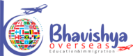 Bhavishya Overseas logo with a globe of international flags and airplane icon.